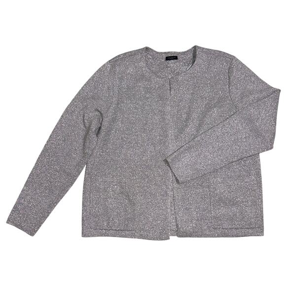 Ann Taylor Factory Gray Metallic Open Front Cardigan Sweater XL - Picture 1 of 6